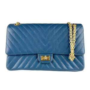 CHANEL Blue Leather Shoulder Bag